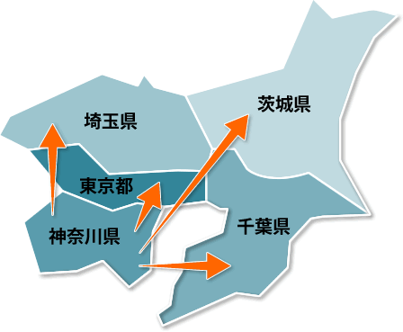 水漏れトラブル救急隊の対応エリアは東京都・神奈川県・埼玉県・千葉県・茨城県などを中心とした関東地域です。